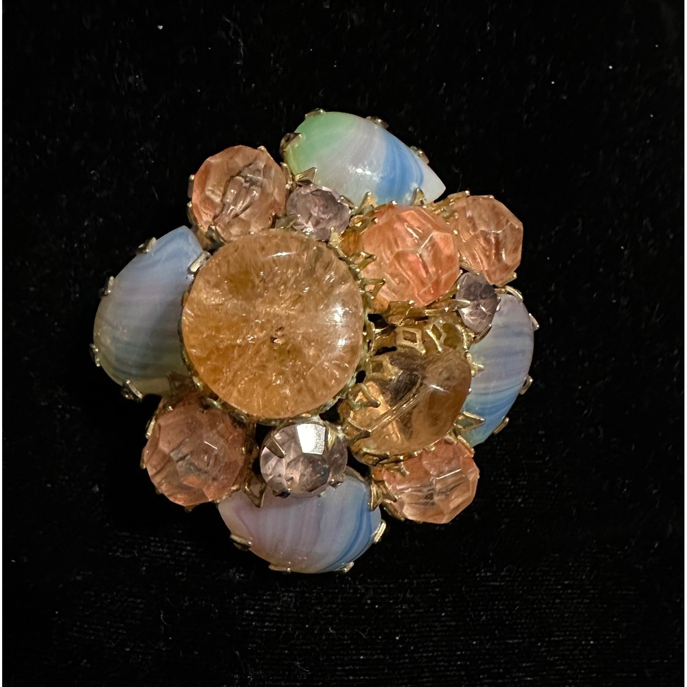 Schreiner Brooch Pink Blue‎ purple Stones